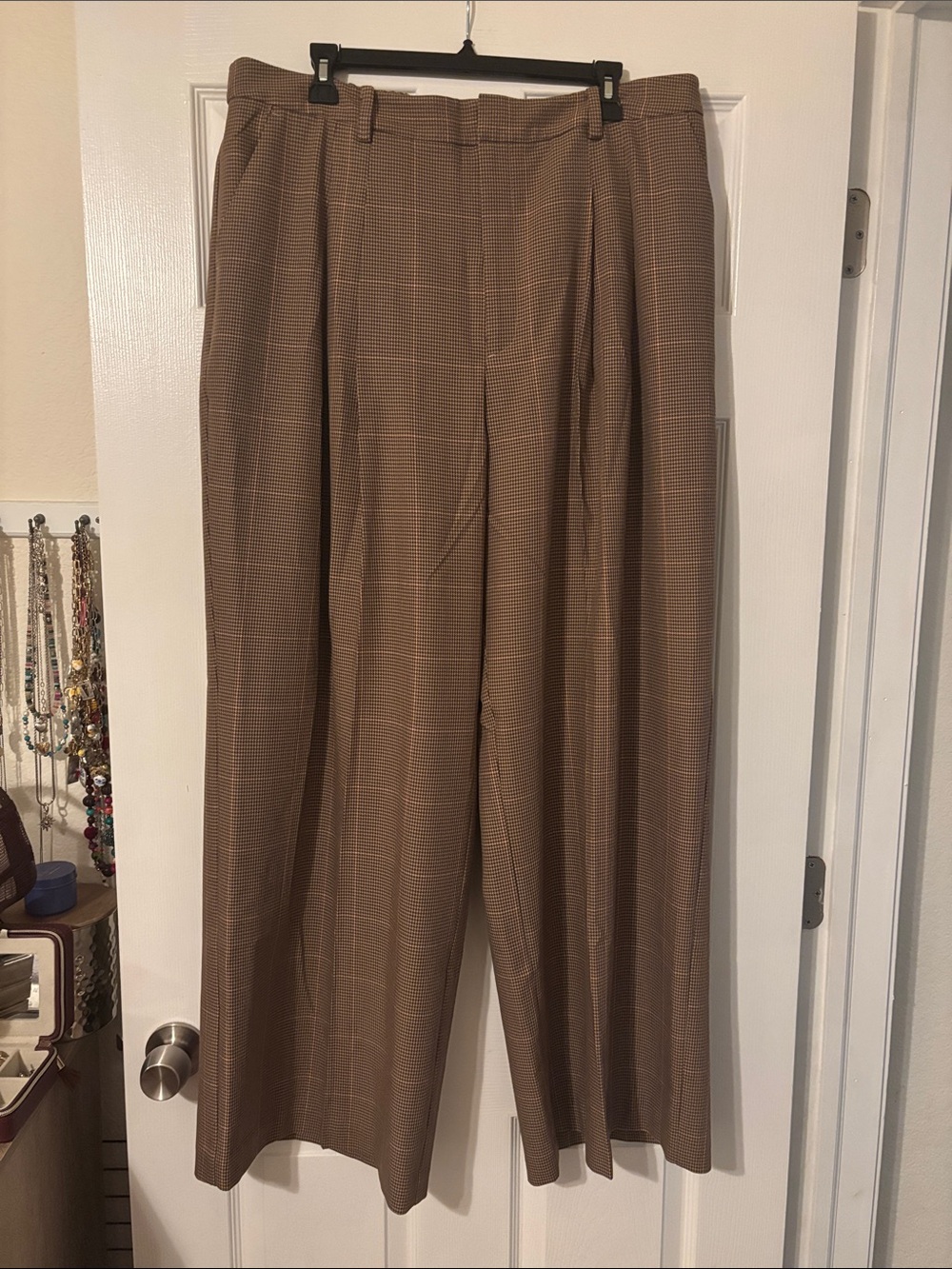 Maeve Avery Wide-Leg High-Rise Trousers Houndstooth Brown Pink Size XL NWT - Picture 4 of 10